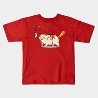 Fat Cat Chasing Fish Kids T-Shirt